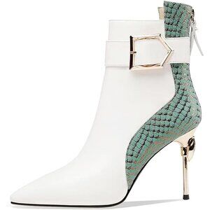 Women's Rhinestone Pointed Toe Stiletto Heel Ankle Boot with Back Zipper Fashion